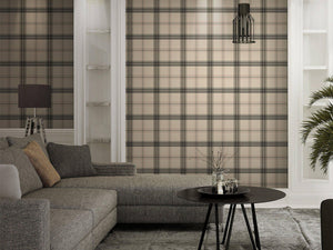 Luxury Beige Plaid Textured Wallpaper, Country Non-Woven Wall Covering, 41.7"W x 614"H, Washable Removable for Living Room Be
