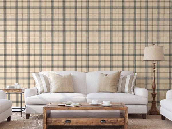 Luxury Beige Plaid Textured Wallpaper, Country Non-Woven Wall Covering, 41.7"W x 614"H, Washable Removable for Living Room Be