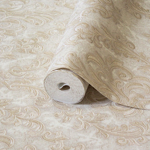 Luxury Beige Damask Embossed 3D Embossed Wallpaper, Premium Non-Woven Wall Covering, 41.7"W x 398"H, Washable Removable for L