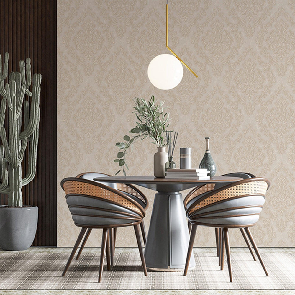 Luxury Beige Damask Embossed 3D Embossed Wallpaper, Premium Non-Woven Wall Covering, 41.7"W x 398"H, Washable Removable for L