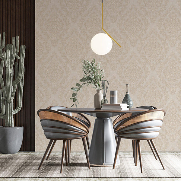 Luxury Beige Damask Embossed 3D Embossed Wallpaper, Premium Non-Woven Wall Covering, 41.7"W x 398"H, Washable Removable for L