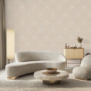 Luxury Beige Damask Embossed 3D Embossed Wallpaper, Premium Non-Woven Wall Covering, 41.7"W x 398"H, Washable Removable for L