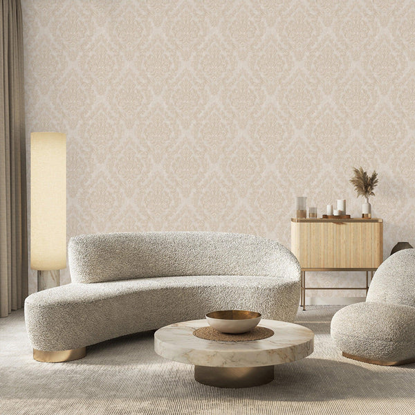 Luxury Beige Damask Embossed 3D Embossed Wallpaper, Premium Non-Woven Wall Covering, 41.7"W x 398"H, Washable Removable for L