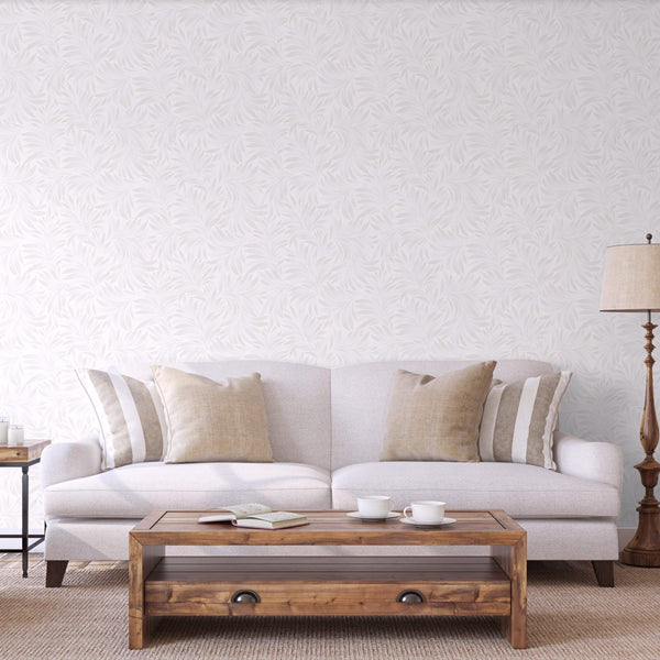 Luxury Beige Leaves Embossed 3D Embossed Wallpaper, Coastal Non-Woven Wall Covering, 41.7"W x 398"H, Washable Removable for L