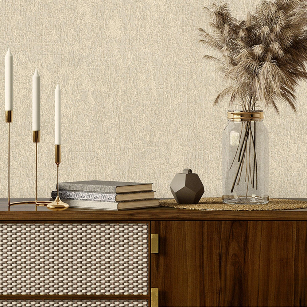Luxury Beige Abstract Textured Wallpaper, Farmhouse Non-Woven Wall Covering, 41.7"W x 398"H, Washable Removable for Living Ro