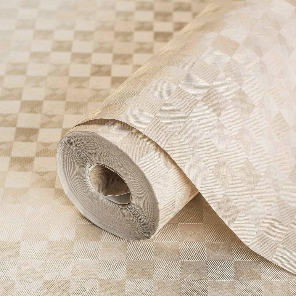 Luxury Beige Checkered Geometric 3D Embossed Wallpaper, Glam Non-Woven Wall Covering, 41.7"W x 614"H, Washable Removable for 
