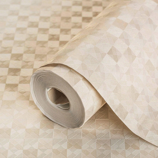 Luxury Beige Checkered Geometric 3D Embossed Wallpaper, Glam Non-Woven Wall Covering, 41.7"W x 614"H, Washable Removable for 