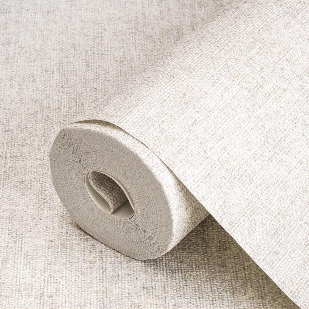 Luxury Beige Fabric Textured Wallpaper, Boho Non-Woven Wall Covering, 41.7"W x 398"H, Washable Removable for Living Room Bedr