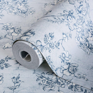 Luxury Blue Chinoiserie Floral Wallpaper, Coastal Non-Woven Wall Covering, 41.7"W x 614"H, Washable Removable for Living Room