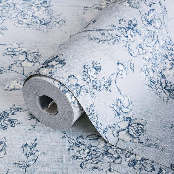 Luxury Blue Chinoiserie Floral Wallpaper, Coastal Non-Woven Wall Covering, 41.7"W x 614"H, Washable Removable for Living Room
