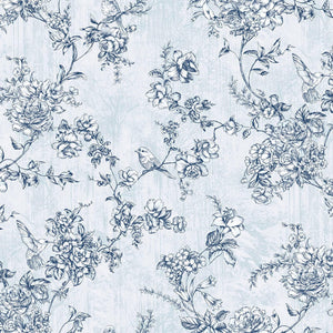 Luxury Blue Chinoiserie Floral Wallpaper, Coastal Non-Woven Wall Covering, 41.7"W x 614"H, Washable Removable for Living Room
