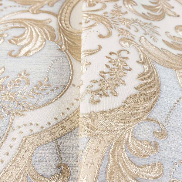 Luxury Blue Damask Velvet 3D Embossed Wallpaper, Premium Non-Woven Wall Covering, 41.7"W x 398"H, Washable Removable for Livi