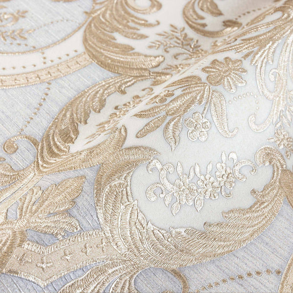 Luxury Blue Damask Velvet 3D Embossed Wallpaper, Premium Non-Woven Wall Covering, 41.7"W x 398"H, Washable Removable for Livi