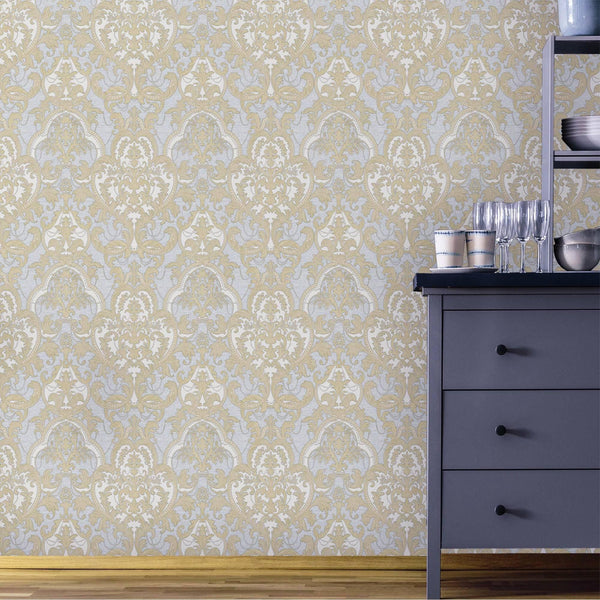 Luxury Blue Damask Velvet 3D Embossed Wallpaper, Premium Non-Woven Wall Covering, 41.7"W x 398"H, Washable Removable for Livi