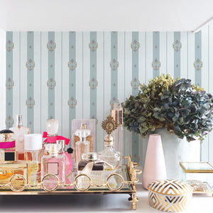 Luxury Blue Damask Striped Wallpaper, Coastal Non-Woven Wall Covering, 41.7"W x 398"H, Washable Removable for Living Room Bed