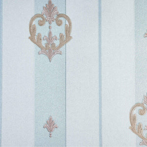 Luxury Blue Damask Striped Wallpaper, Coastal Non-Woven Wall Covering, 41.7"W x 398"H, Washable Removable for Living Room Bed