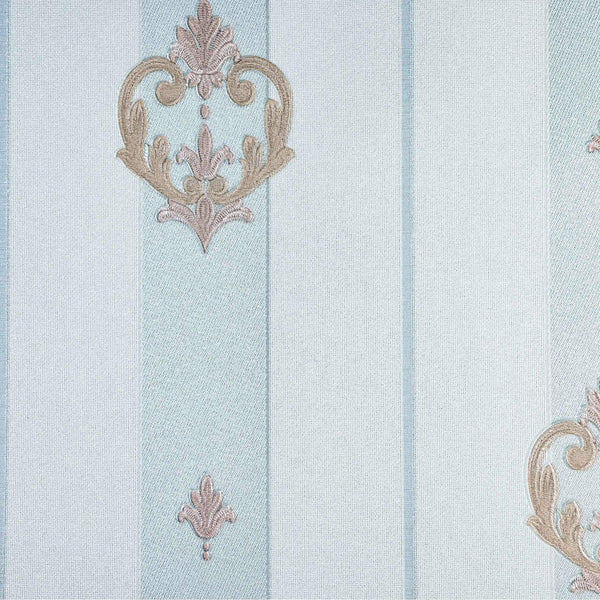 Luxury Blue Damask Striped Wallpaper, Coastal Non-Woven Wall Covering, 41.7"W x 398"H, Washable Removable for Living Room Bed