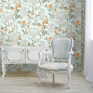 Luxury Blue Floral Embossed 3D Embossed Wallpaper, Coastal Non-Woven Wall Covering, 41.7"W x 398"H, Washable Removable for Li