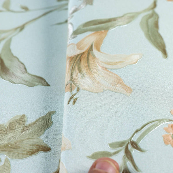 Luxury Blue Floral Embossed 3D Embossed Wallpaper, Coastal Non-Woven Wall Covering, 41.7"W x 398"H, Washable Removable for Li