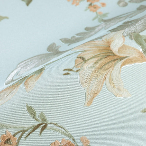 Luxury Blue Floral Embossed 3D Embossed Wallpaper, Coastal Non-Woven Wall Covering, 41.7"W x 398"H, Washable Removable for Li