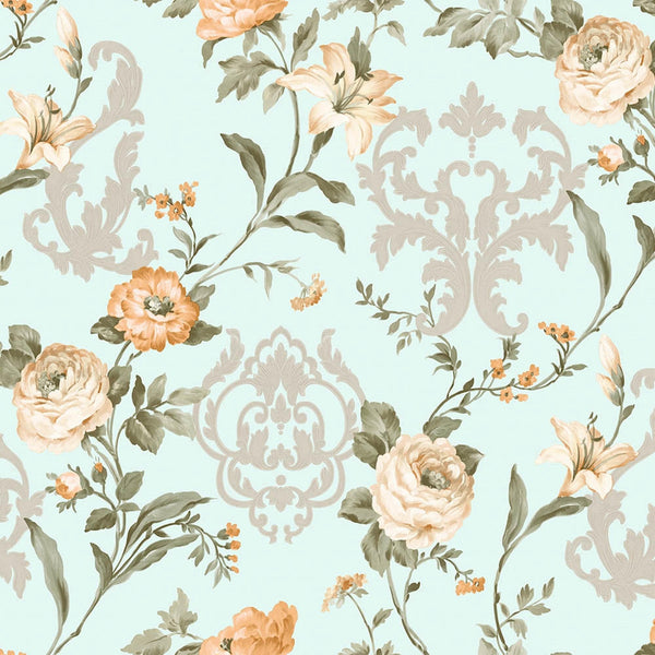 Luxury Blue Floral Embossed 3D Embossed Wallpaper, Coastal Non-Woven Wall Covering, 41.7"W x 398"H, Washable Removable for Li