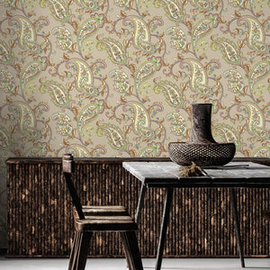Luxury Brown Paisley Textured Wallpaper, Boho Non-Woven Wall Covering, 41.7"W x 614"H, Washable Removable for Living Room Bed