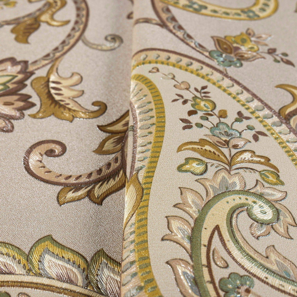 Luxury Brown Paisley Textured Wallpaper, Boho Non-Woven Wall Covering, 41.7"W x 614"H, Washable Removable for Living Room Bed