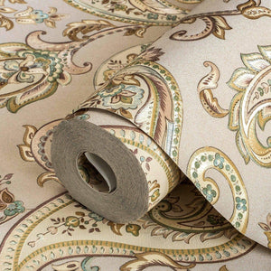 Luxury Brown Paisley Textured Wallpaper, Boho Non-Woven Wall Covering, 41.7"W x 614"H, Washable Removable for Living Room Bed