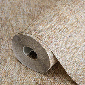 Luxury Brown Fabric Textured Wallpaper, Farmhouse Non-Woven Wall Covering, 41.7"W x 398"H, Washable Removable for Living Room