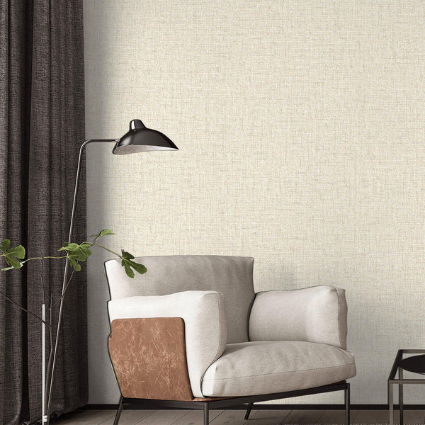 Luxury Cream Textured Wallpaper, Minimalist Non-Woven Wall Covering, 41.7"W x 398"H, Washable Removable for Living Room Bedro