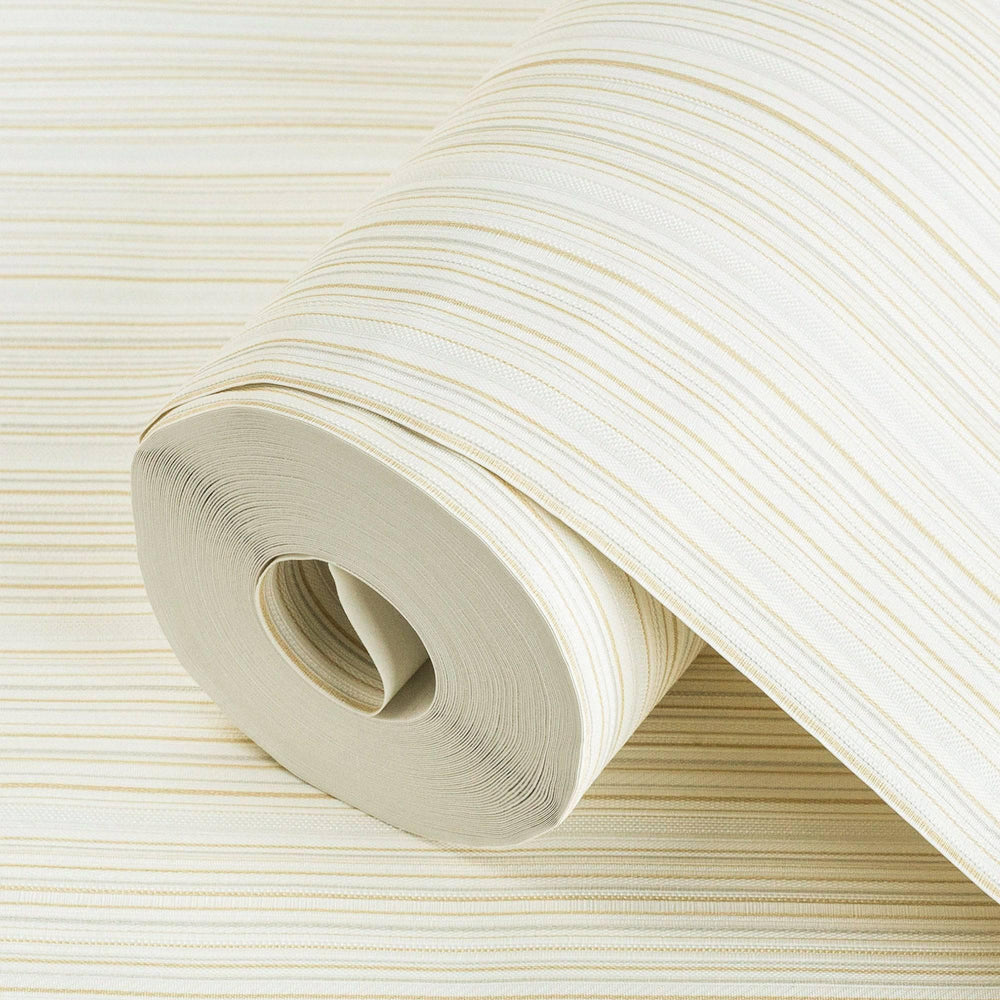 Luxury Cream Fabric Striped 3D Embossed Wallpaper, Modern Non-Woven Wall Covering, 41.7"W x 614"H, Washable Removable for Liv