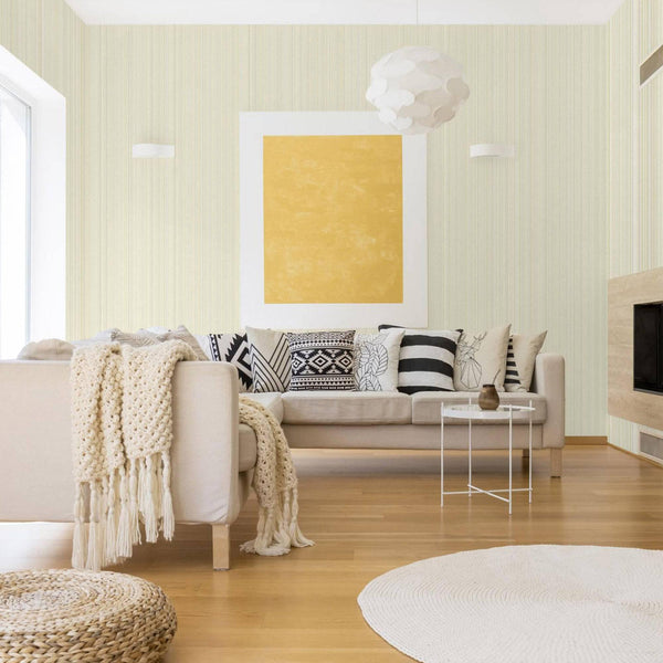 Luxury Cream Fabric Striped 3D Embossed Wallpaper, Modern Non-Woven Wall Covering, 41.7"W x 614"H, Washable Removable for Liv