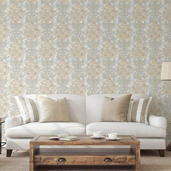 Luxury Gray Floral Damask 3D Embossed Wallpaper, Premium Non-Woven Wall Covering, 41.7"W x 398"H, Washable Removable for Livi