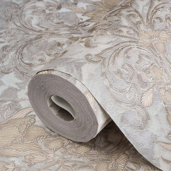 Luxury Gray Floral Damask 3D Embossed Wallpaper, Premium Non-Woven Wall Covering, 41.7"W x 398"H, Washable Removable for Livi
