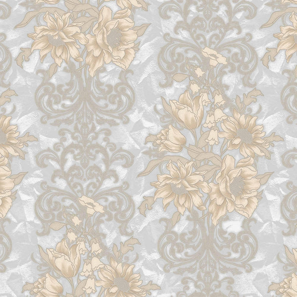 Luxury Gray Floral Damask 3D Embossed Wallpaper, Premium Non-Woven Wall Covering, 41.7"W x 398"H, Washable Removable for Livi
