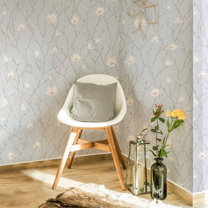 Luxury Gray Floral Chinoiserie Wallpaper, Mediterranean Non-Woven Wall Covering, 41.7"W x 398"H, Washable Removable for Livin