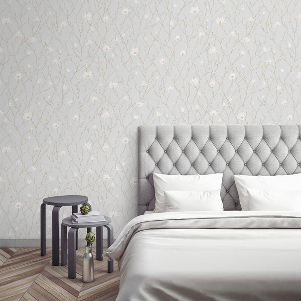 Luxury Gray Floral Chinoiserie Wallpaper, Mediterranean Non-Woven Wall Covering, 41.7"W x 398"H, Washable Removable for Livin