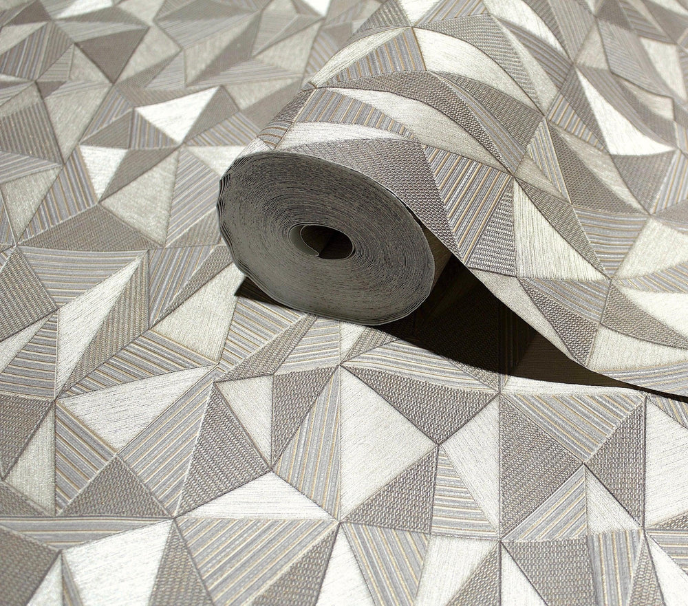 Luxury Gray Geometric Abstract 3D Embossed Wallpaper, Industrial Non-Woven Wall Covering, 41.7"W x 614"H, Washable Removable 