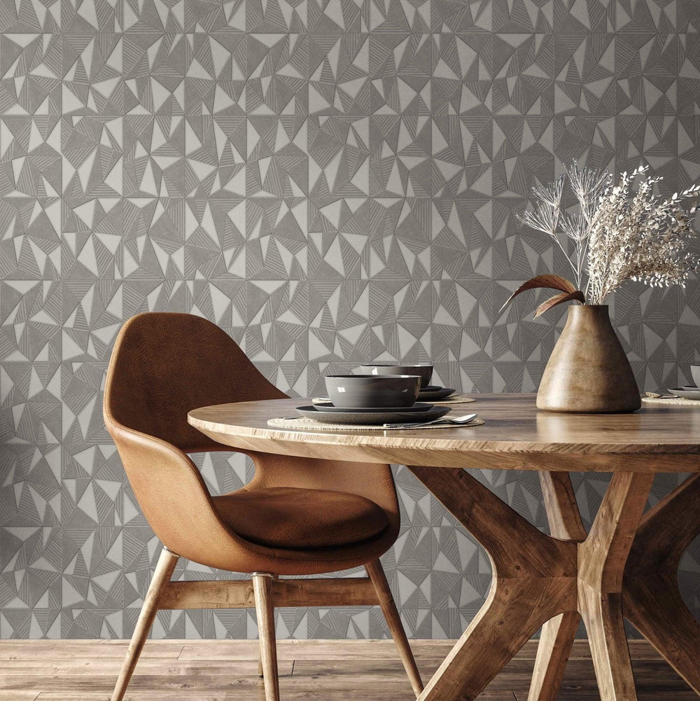 Luxury Gray Geometric Abstract 3D Embossed Wallpaper, Industrial Non-Woven Wall Covering, 41.7"W x 614"H, Washable Removable 