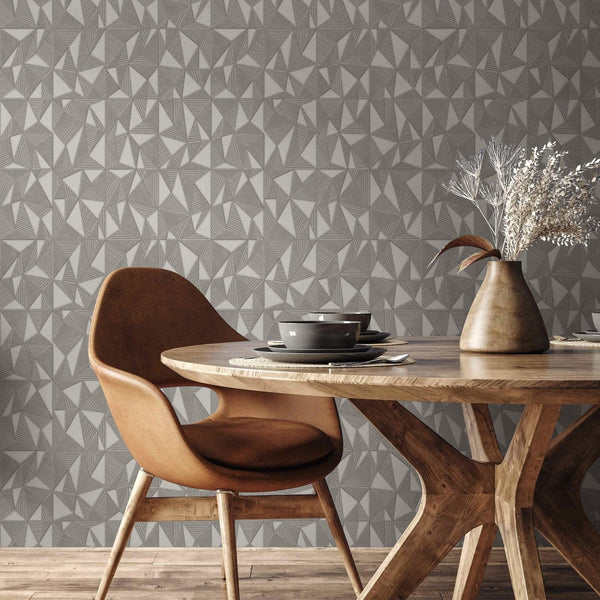 Luxury Gray Geometric Abstract 3D Embossed Wallpaper, Industrial Non-Woven Wall Covering, 41.7"W x 614"H, Washable Removable 