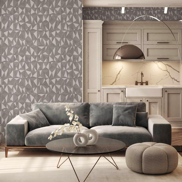 Luxury Gray Geometric Abstract 3D Embossed Wallpaper, Industrial Non-Woven Wall Covering, 41.7"W x 614"H, Washable Removable 