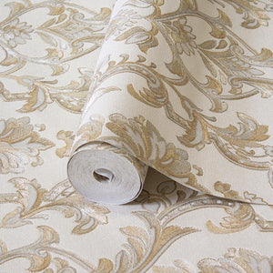 Luxury Gold Damask Textured Wallpaper, Premium Non-Woven Wall Covering, 41.7"W x 398"H, Washable Removable for Living Room Be