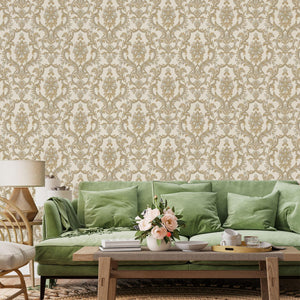 Luxury Gold Damask Textured Wallpaper, Premium Non-Woven Wall Covering, 41.7"W x 398"H, Washable Removable for Living Room Be