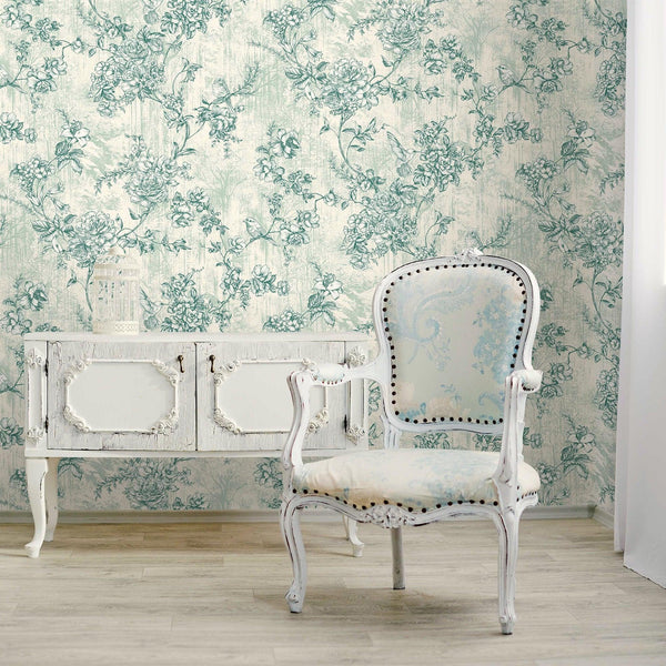Luxury Green Chinoiserie Floral Wallpaper, Farmhouse Non-Woven Wall Covering, 41.7"W x 614"H, Washable Removable for Living R