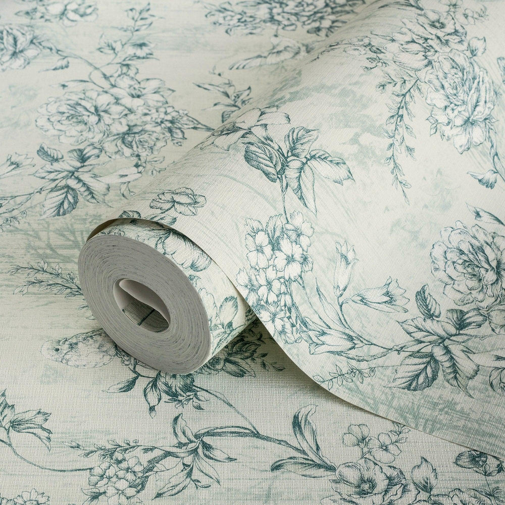 Luxury Green Chinoiserie Floral Wallpaper, Farmhouse Non-Woven Wall Covering, 41.7"W x 614"H, Washable Removable for Living R