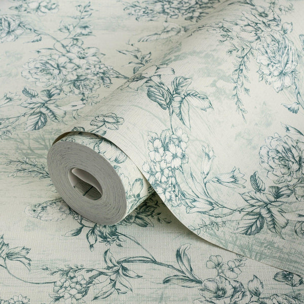 Luxury Green Chinoiserie Floral Wallpaper, Farmhouse Non-Woven Wall Covering, 41.7"W x 614"H, Washable Removable for Living R