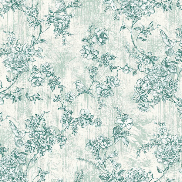Luxury Green Chinoiserie Floral Wallpaper, Farmhouse Non-Woven Wall Covering, 41.7"W x 614"H, Washable Removable for Living R