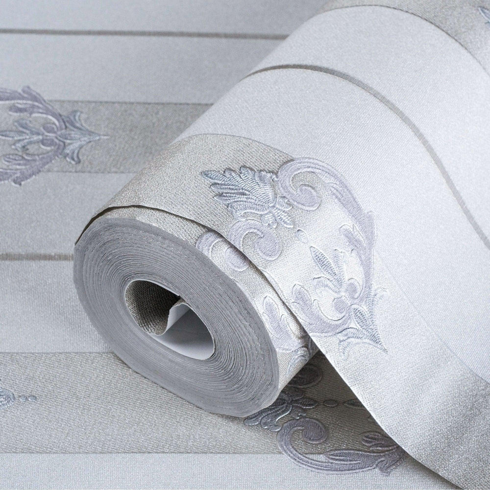 Luxury Purple Damask Striped Wallpaper, Premium Non-Woven Wall Covering, 41.7"W x 398"H, Washable Removable for Living Room B