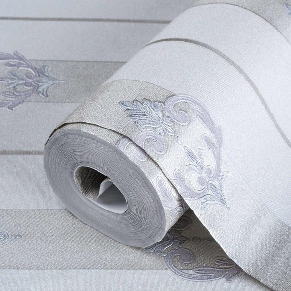 Luxury Purple Damask Striped Wallpaper, Premium Non-Woven Wall Covering, 41.7"W x 398"H, Washable Removable for Living Room B