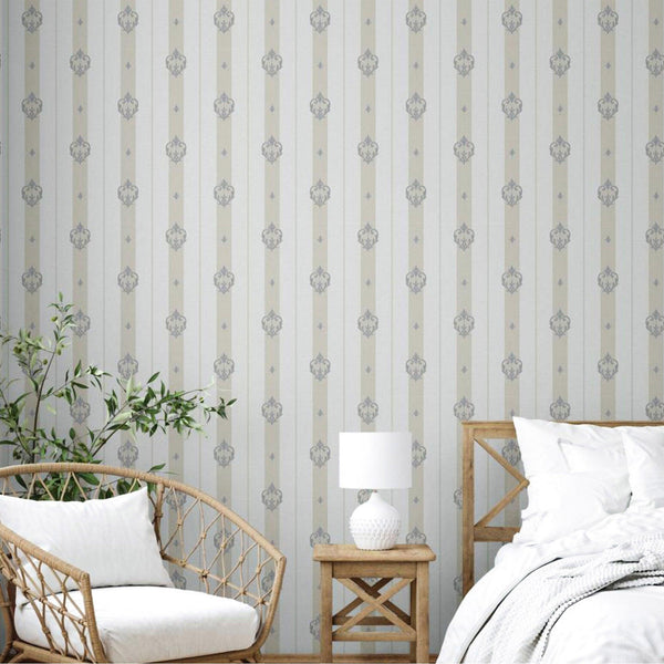 Luxury Purple Damask Striped Wallpaper, Premium Non-Woven Wall Covering, 41.7"W x 398"H, Washable Removable for Living Room B